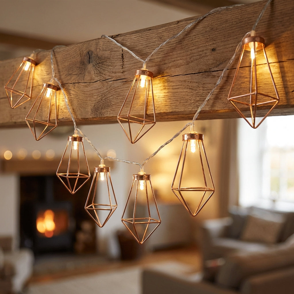 Lichtsnoer Diamant LED Koper Staal Batterij 20 Lampjes Geometrisch Sfeerverlichting Woonkamer Slaapkamer Tuin Feest Decoratie | Sansoti