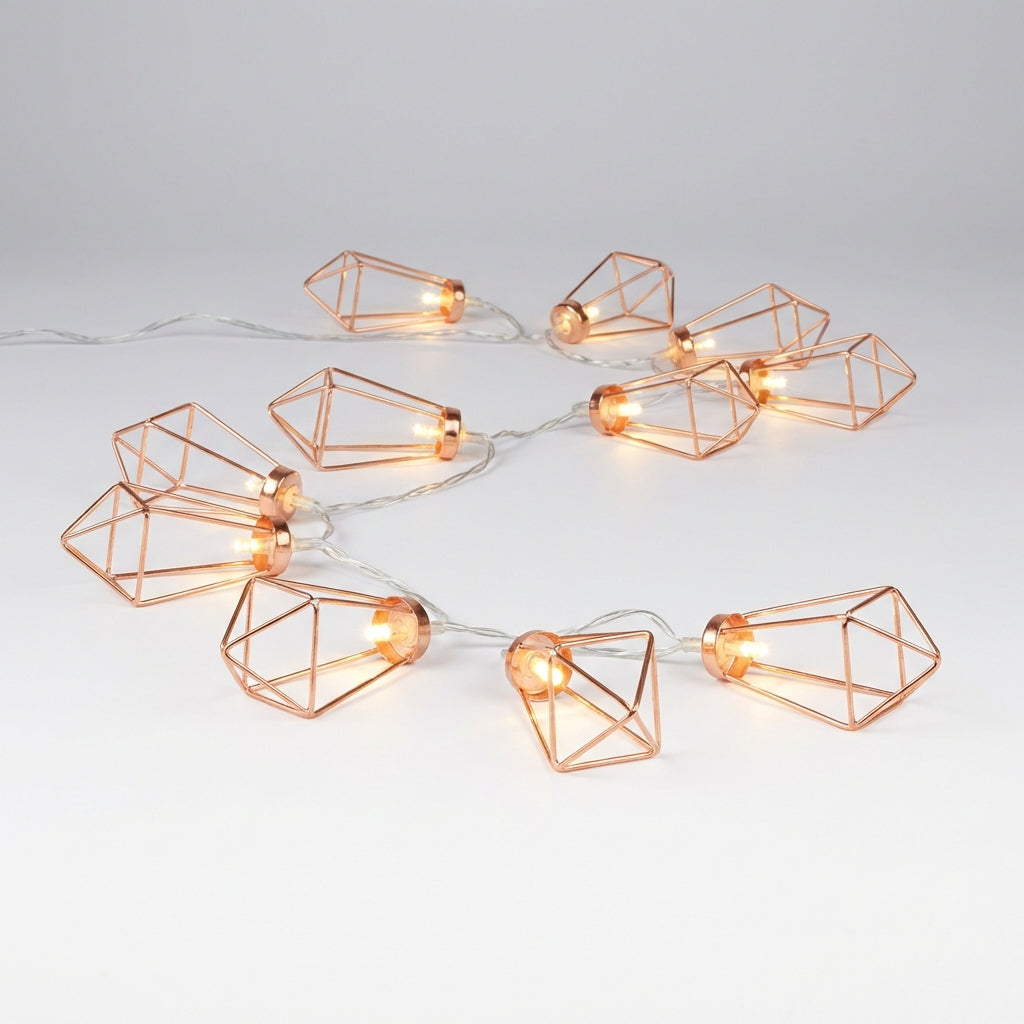 Lichtsnoer Diamant LED Koper Staal Batterij 20 Lampjes Geometrisch Sfeerverlichting Woonkamer Slaapkamer Tuin Feest Decoratie | Sansoti