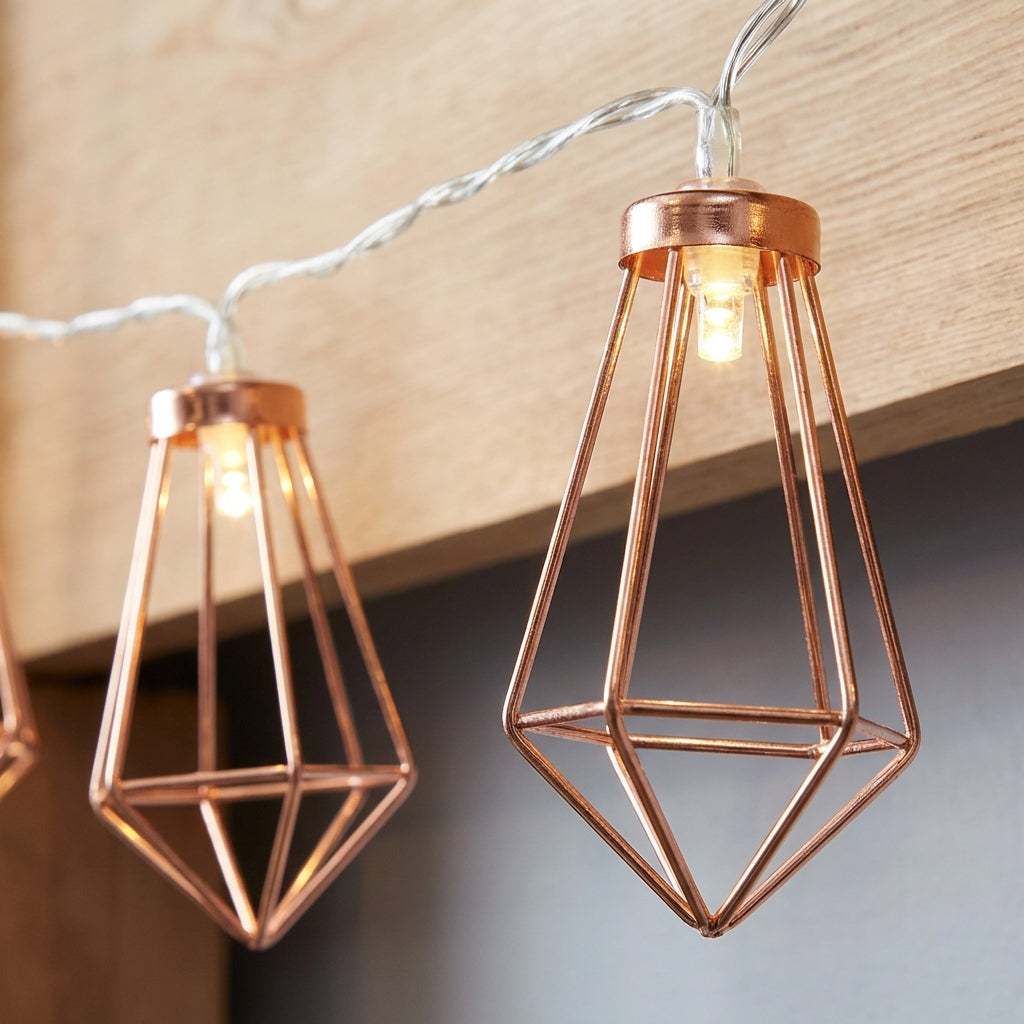 Lichtsnoer Diamant LED Koper Staal Batterij 20 Lampjes Geometrisch Sfeerverlichting Woonkamer Slaapkamer Tuin Feest Decoratie | Sansoti