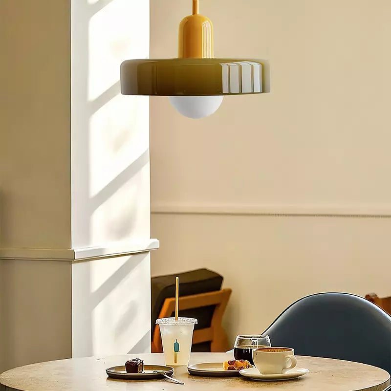 Glazen Hanglamp Bauhausstijl Gekleurd Glas Rond Ø25-35cm E27 Verstelbaar Eettafel Plafondlamp Retro Design | Sansoti