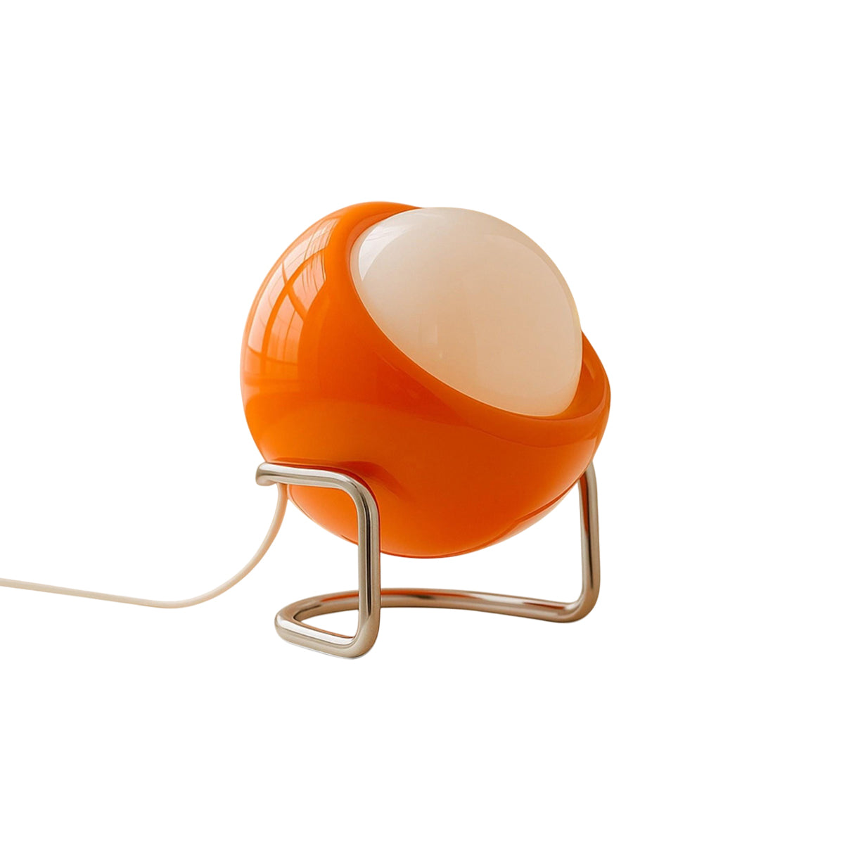 Mid-Century Tafellamp met Gekleurde Glazen Bol en Roestvrij Stalen Voet – Retro Design Verlichting voor Slaapkamer en Woonkamer | Sansoti
