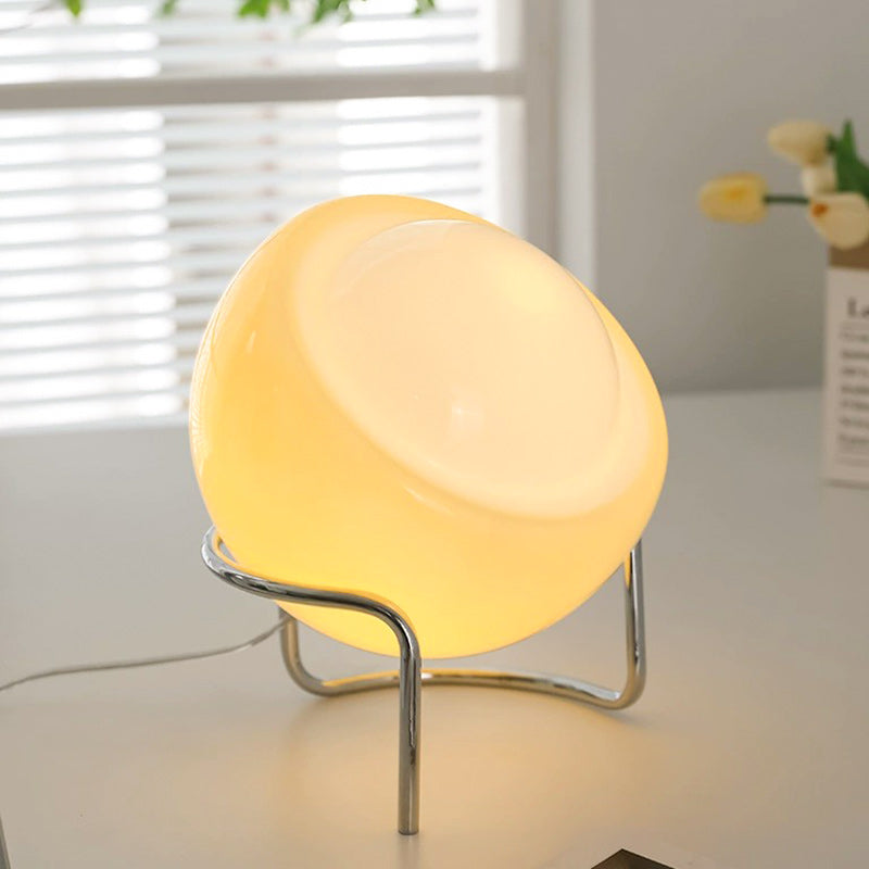 Mid-Century Tafellamp met Gekleurde Glazen Bol en Roestvrij Stalen Voet – Retro Design Verlichting voor Slaapkamer en Woonkamer | Sansoti