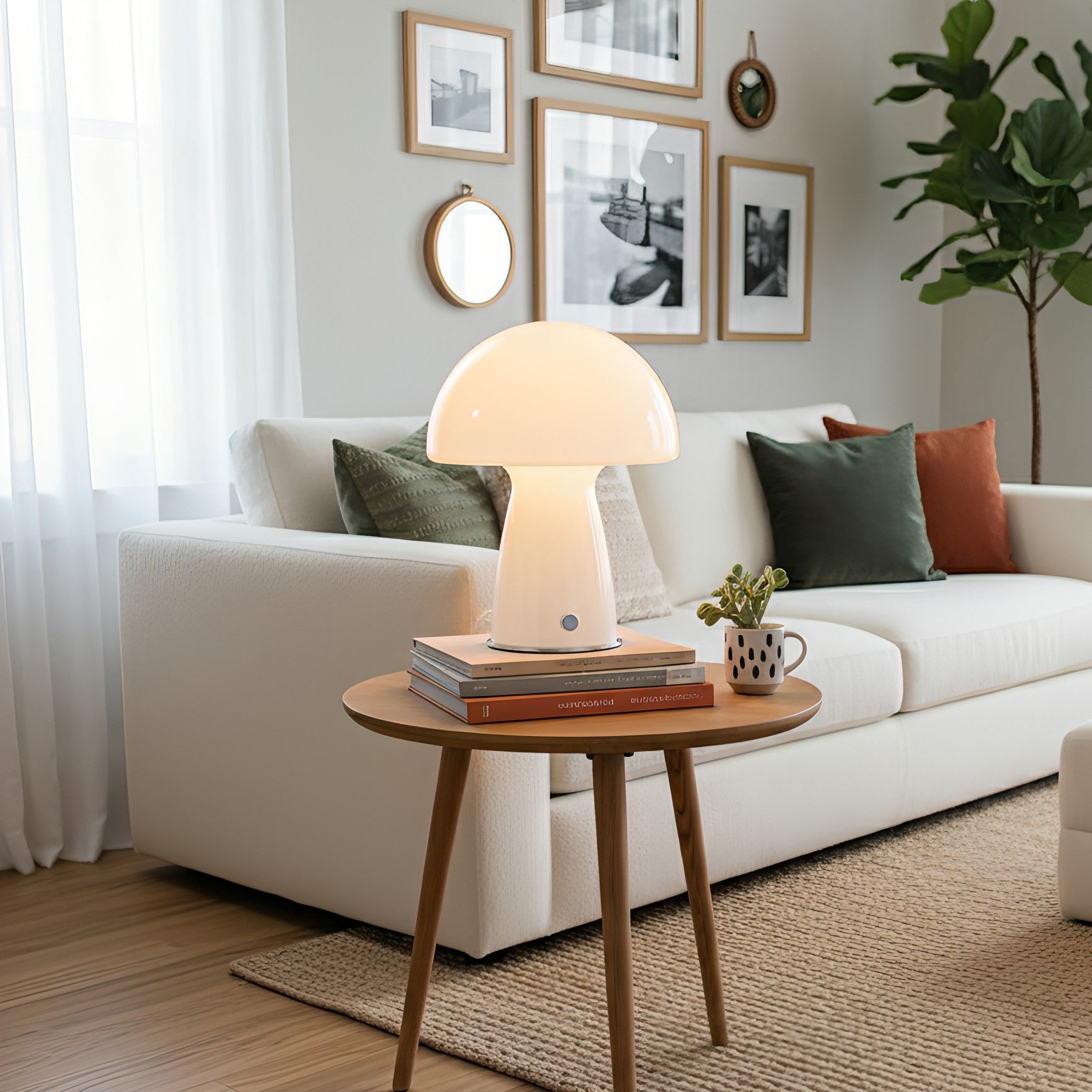 Bauhaus Paddenstoel Tafellamp Glas & Metaal — Retro Design met Warm Licht — Voor Woonkamer, Slaapkamer, Kantoor | Sansoti
