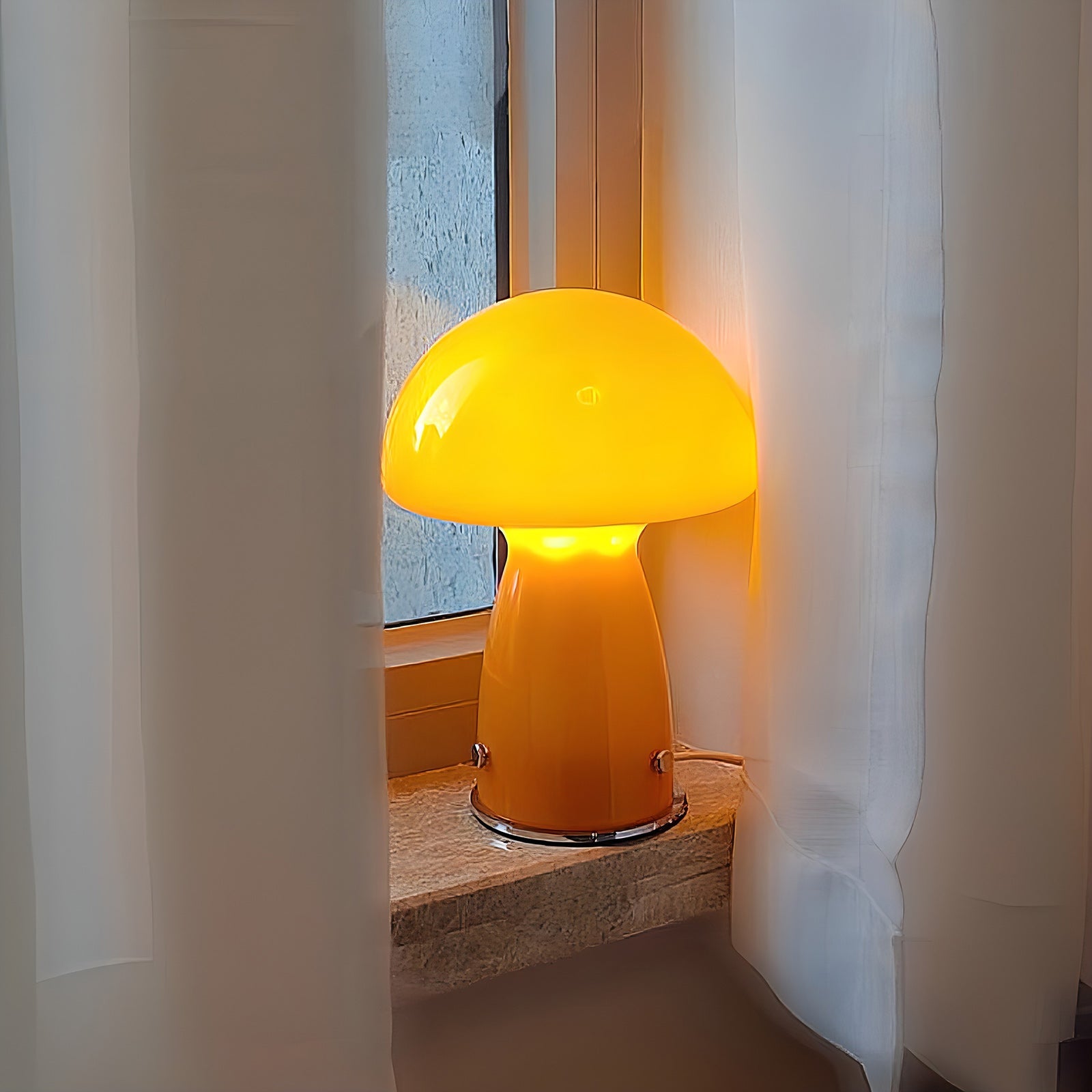 Bauhaus Paddenstoel Tafellamp Glas & Metaal — Retro Design met Warm Licht — Voor Woonkamer, Slaapkamer, Kantoor | Sansoti