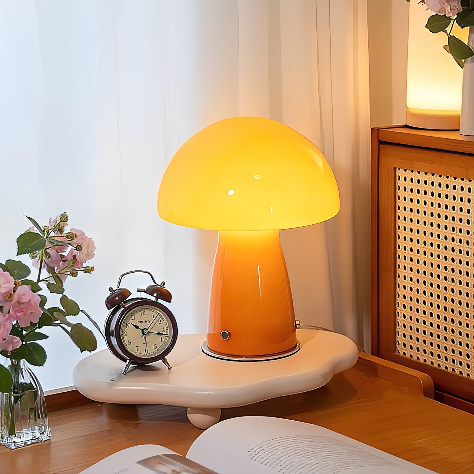 Bauhaus Paddenstoel Tafellamp Glas & Metaal — Retro Design met Warm Licht — Voor Woonkamer, Slaapkamer, Kantoor | Sansoti