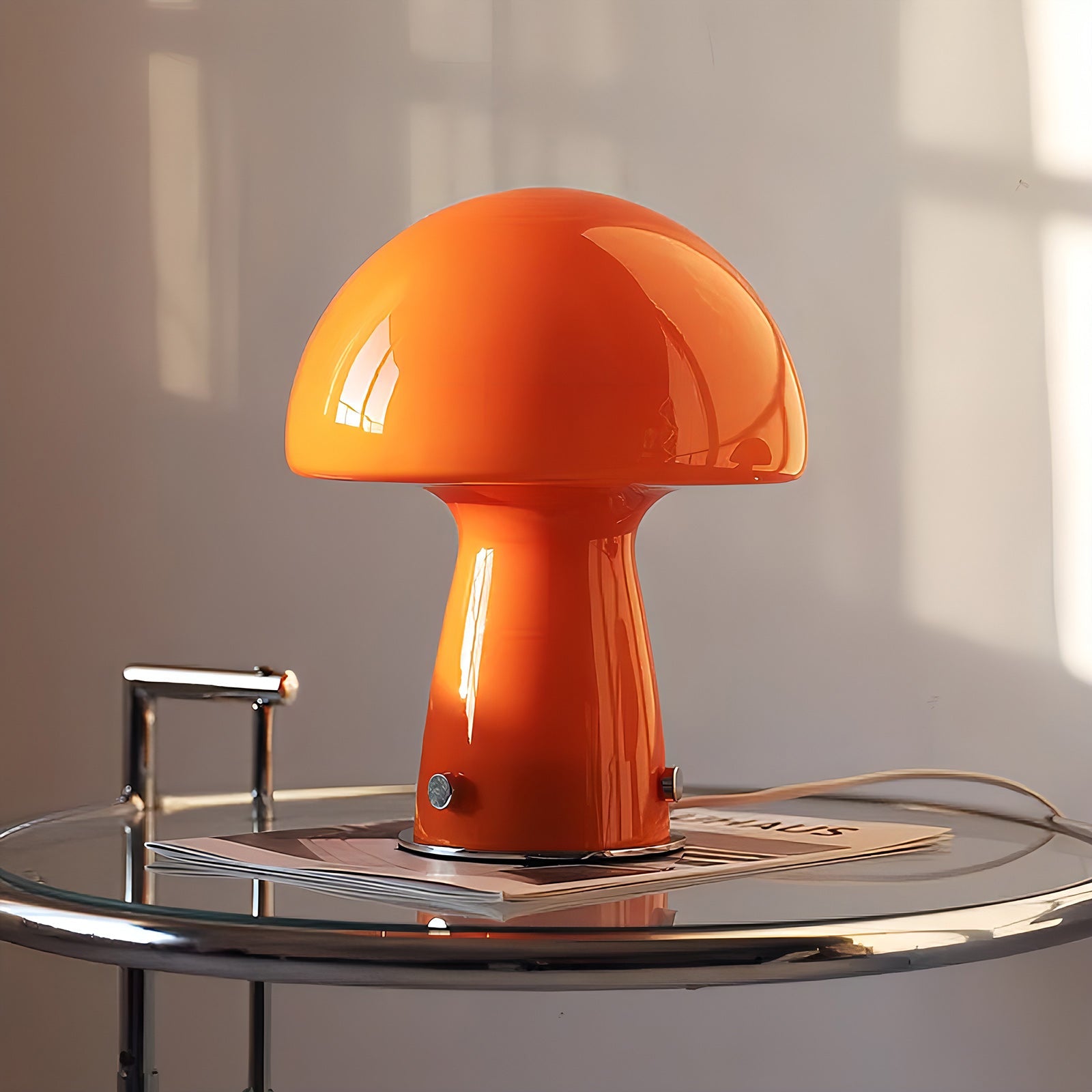 Bauhaus Paddenstoel Tafellamp Glas & Metaal — Retro Design met Warm Licht — Voor Woonkamer, Slaapkamer, Kantoor | Sansoti