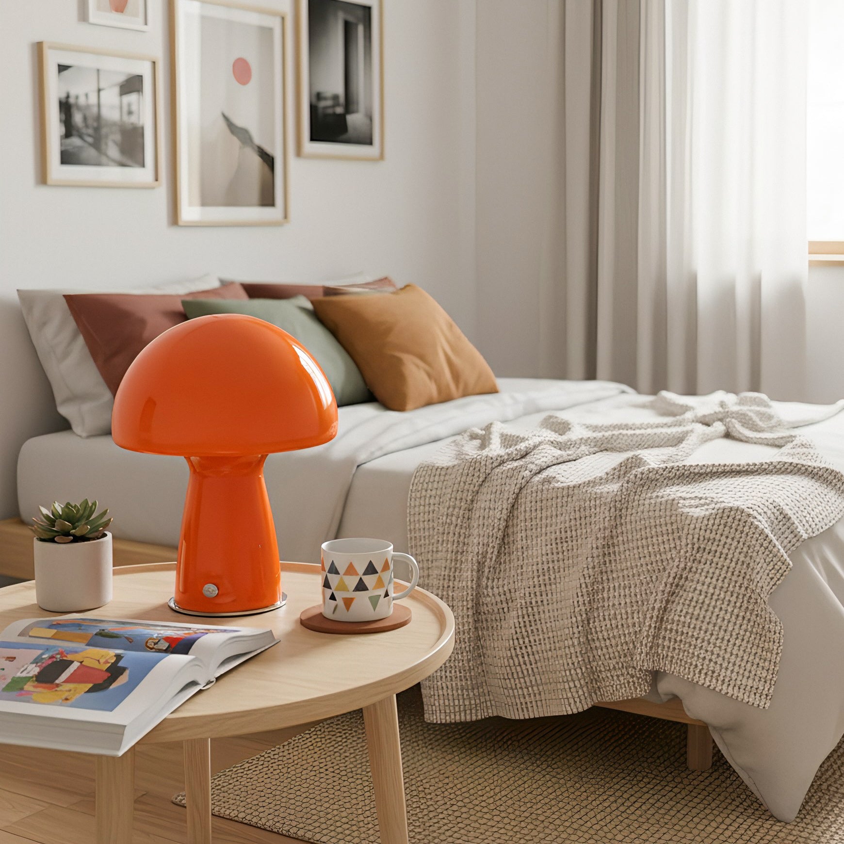 Bauhaus Paddenstoel Tafellamp Glas & Metaal — Retro Design met Warm Licht — Voor Woonkamer, Slaapkamer, Kantoor | Sansoti