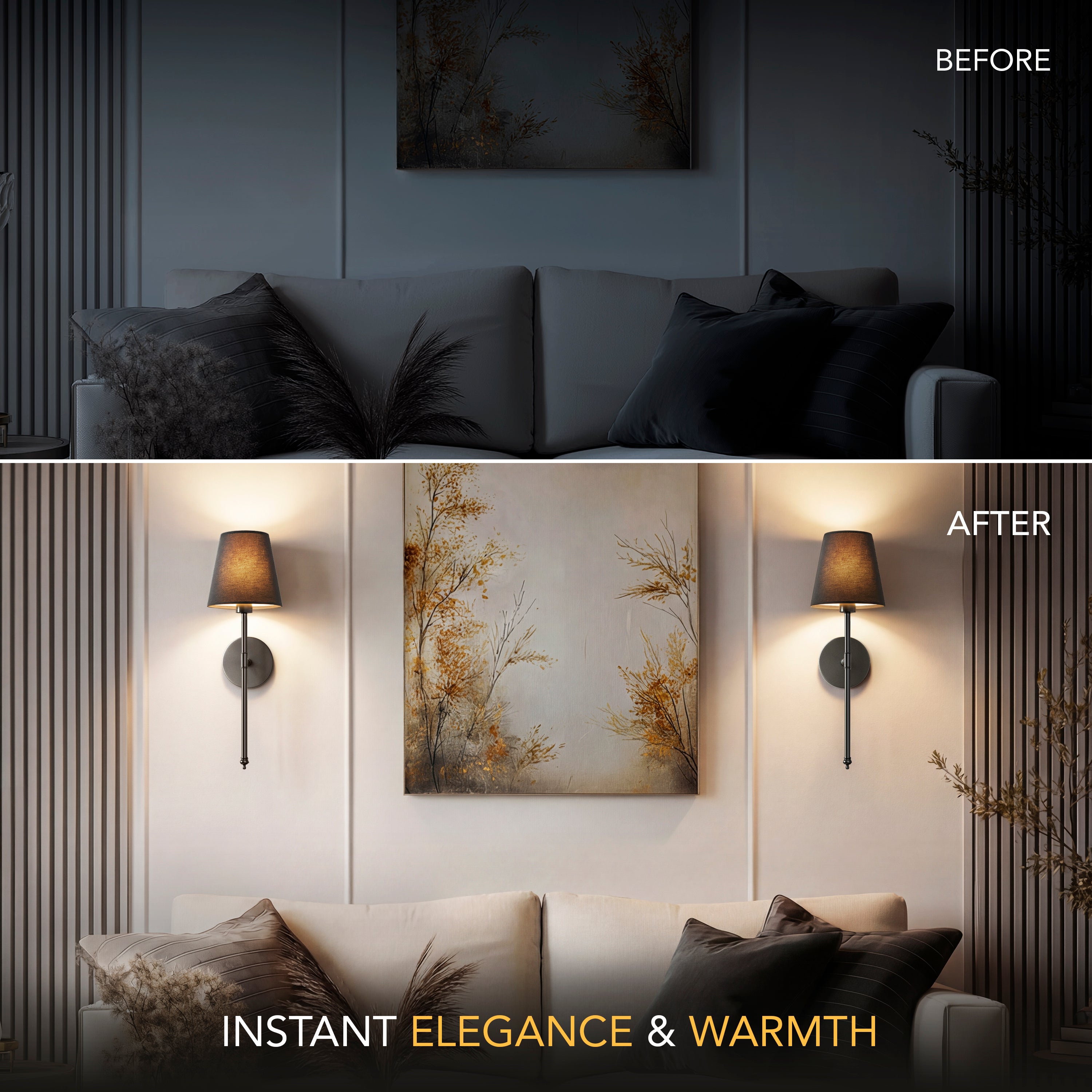Applique murale Or Abat-jour noir Set de 2 Sans fil Télécommande Dimmable RGB Chambre Salon | Restfield