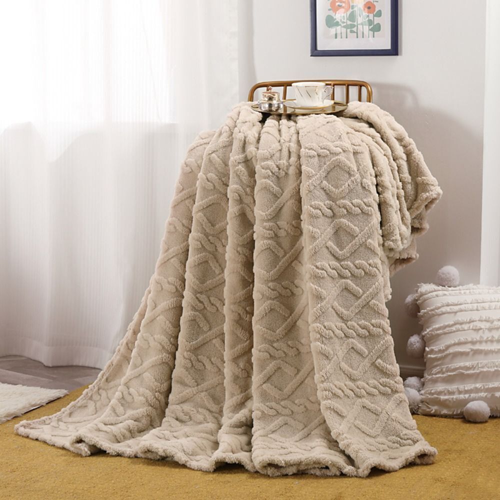 Wolkenplaid aus Fleece, 3D-Struktur, gestrickte Vier-Jahreszeiten-Kuscheldecke für Sofa und Bett, Elfenbein, Beige, Braun, Schwarz | Sansoti