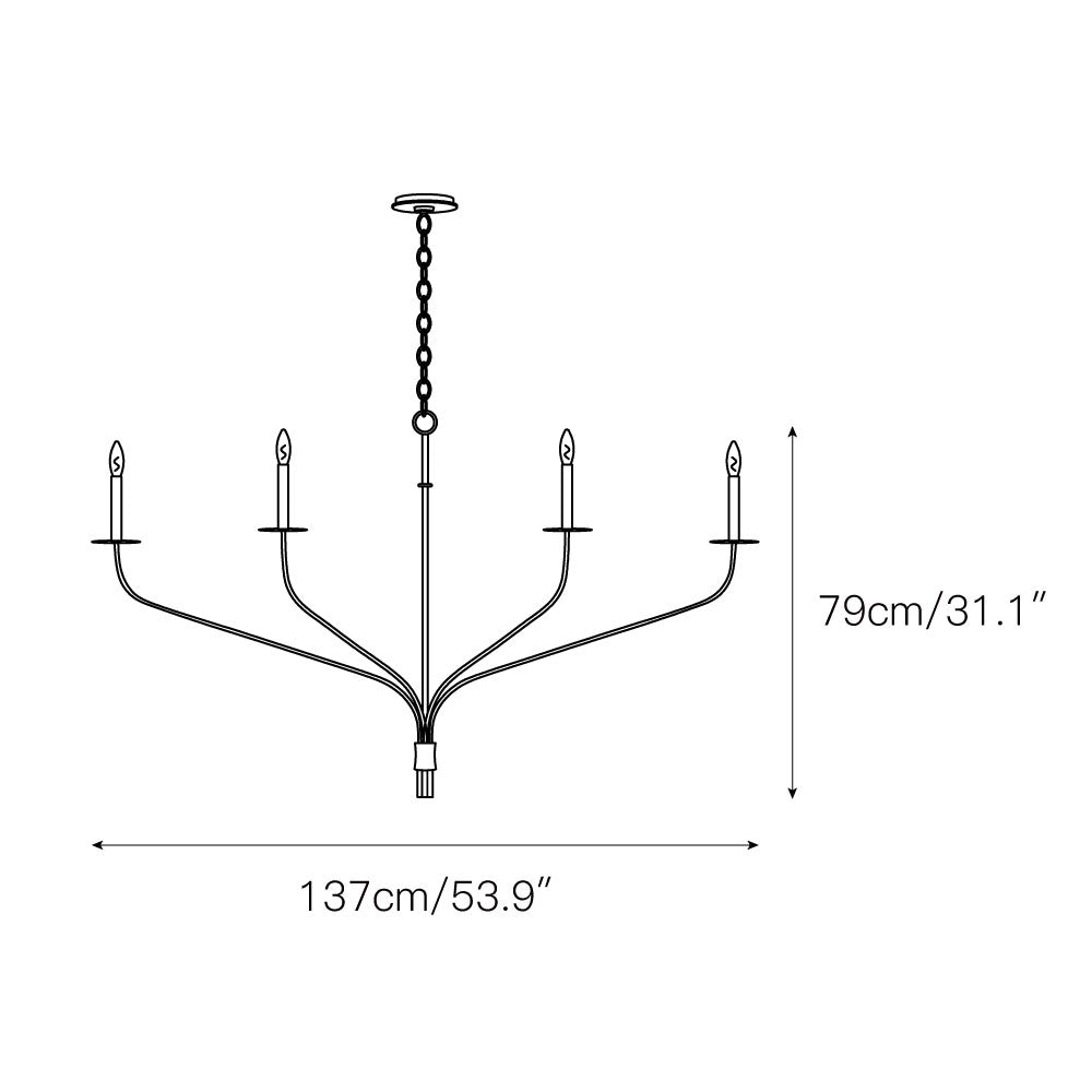 Minimalistischer Kronleuchter mit schlanken Armen und kerzenförmigen Fassungen – Moderne Design-Pendelleuchte in Messing, Schwarz oder Nickel | Restfield
