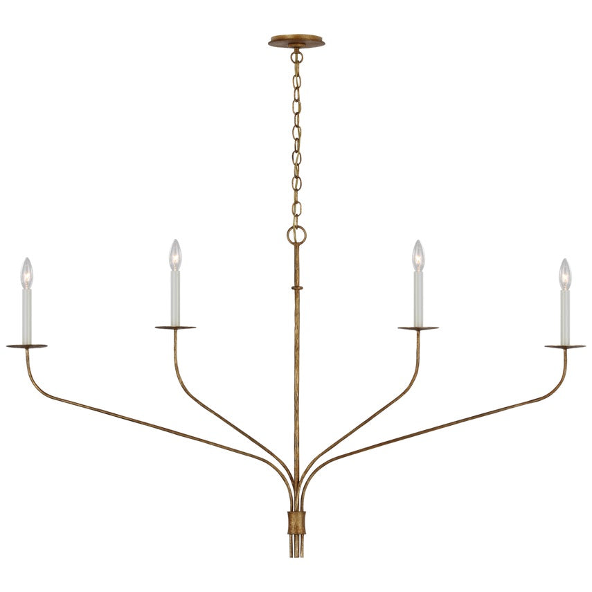 Minimalistischer Kronleuchter mit schlanken Armen und kerzenförmigen Fassungen – Moderne Design-Pendelleuchte in Messing, Schwarz oder Nickel | Restfield
