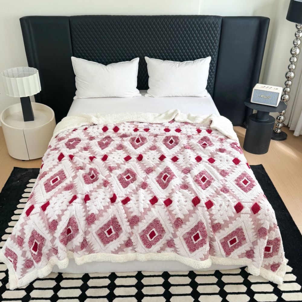 Doppelter Plaid mit geometrischem Muster aus Vintage-Mikrofaser für Wohnzimmer und Schlafzimmer, Sofadecke, weich, warm und komfortabel | Sansoti