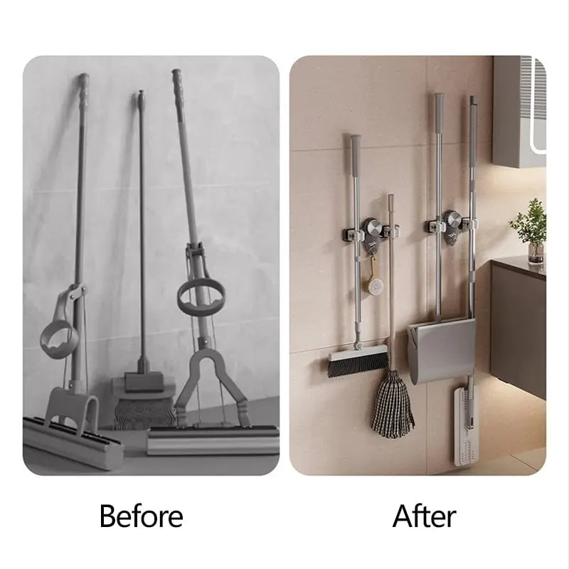 Support mural pour balai et serpillière sans perçage avec ventouse puissante et angle réglable pour salle de bain, cuisine et buanderie | Restfield