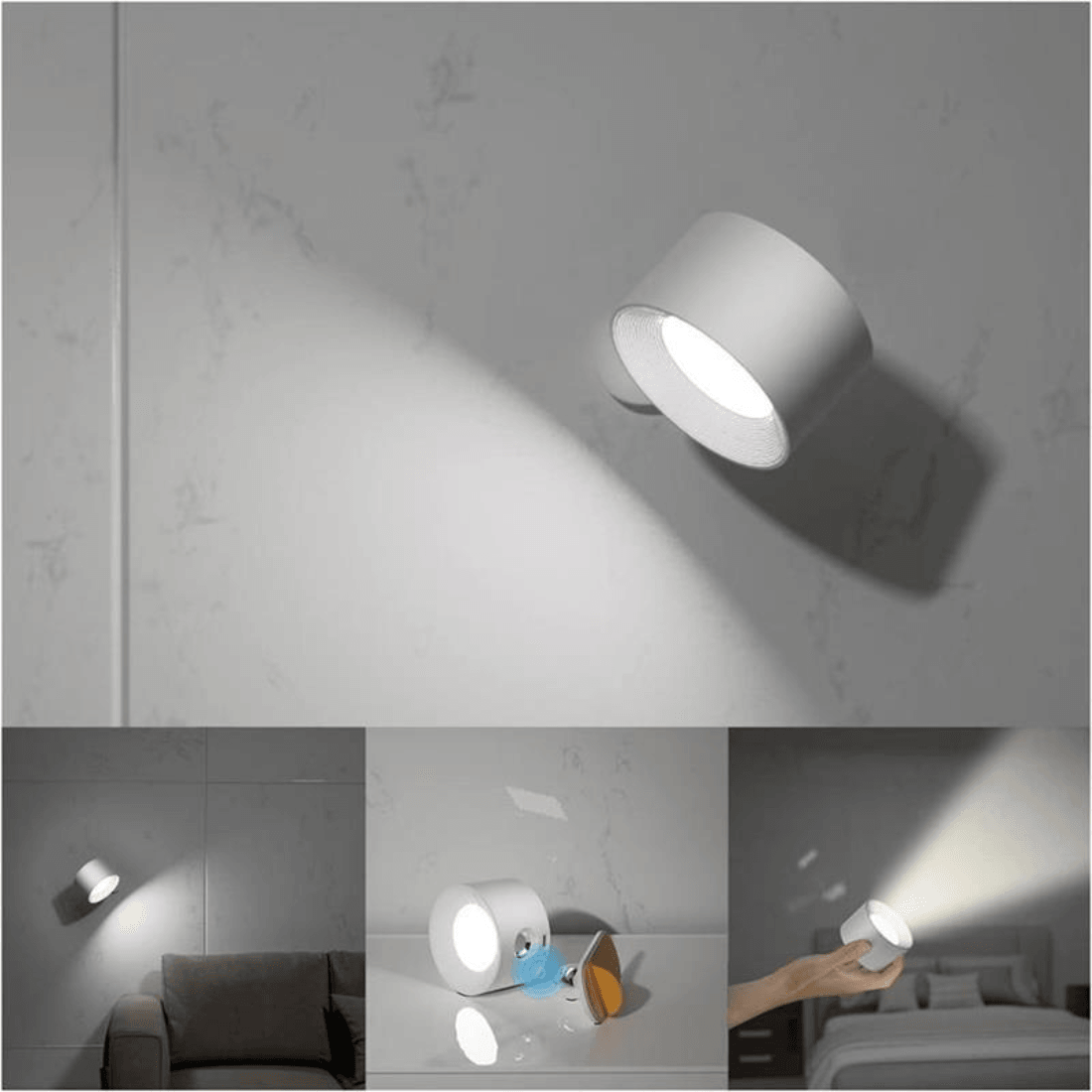 Draadloze Wandlamp Verstelbaar 360° LED Oplaadbaar USB Leeslamp Slaapkamer Woonkamer Hal Batterij Dimbaar | Sansoti