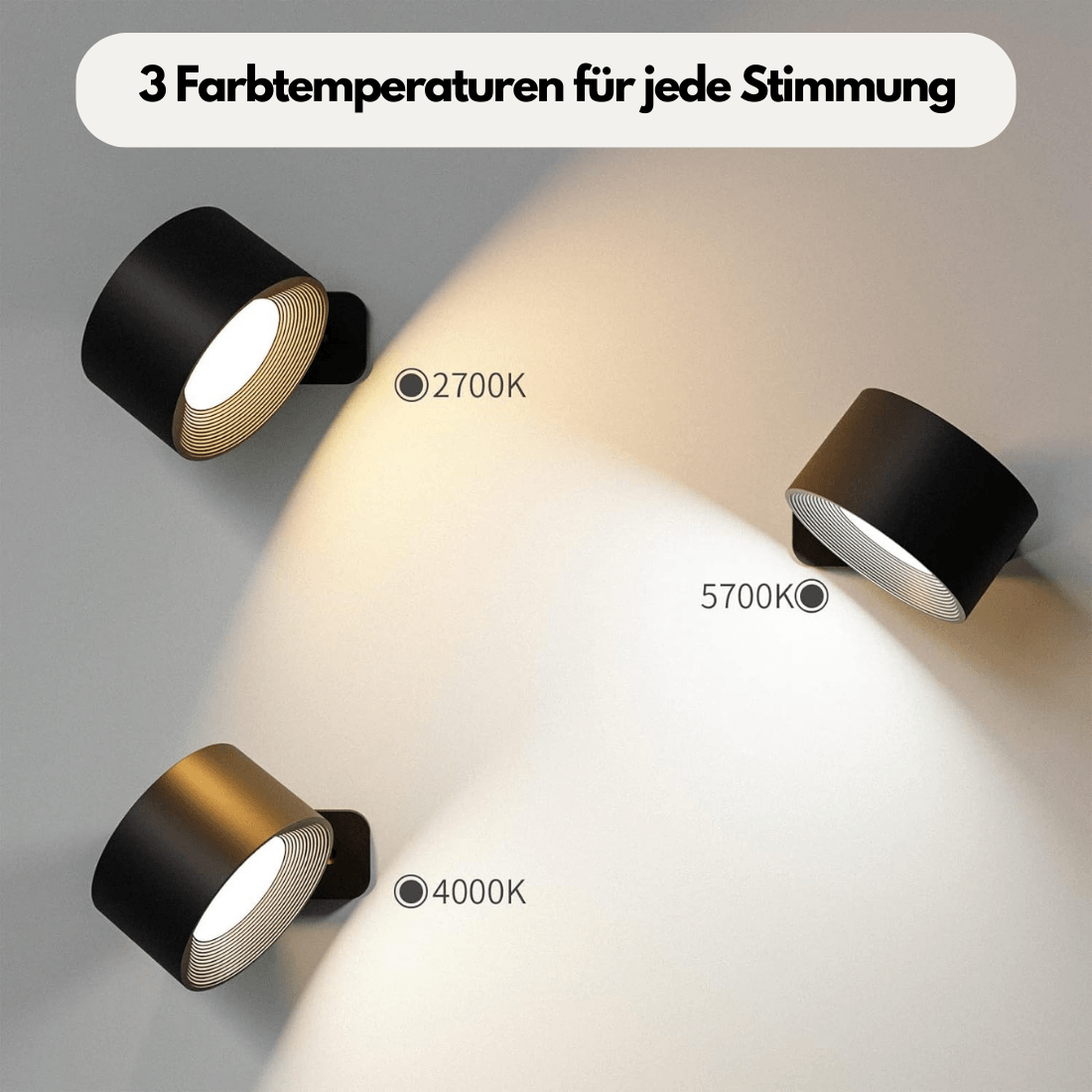 Draadloze Wandlamp Verstelbaar 360° LED Oplaadbaar USB Leeslamp Slaapkamer Woonkamer Hal Batterij Dimbaar | Sansoti