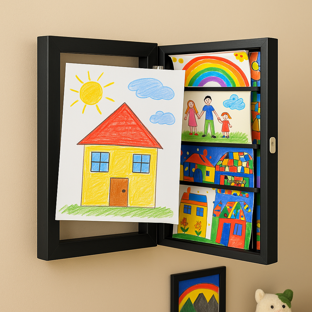 Kinderkunst Wissellijst A4 A3 met Opbergcapaciteit 150 Tekeningen Hout Klap Fotolijst voor Kinderkamer Woonkamer | Sansoti