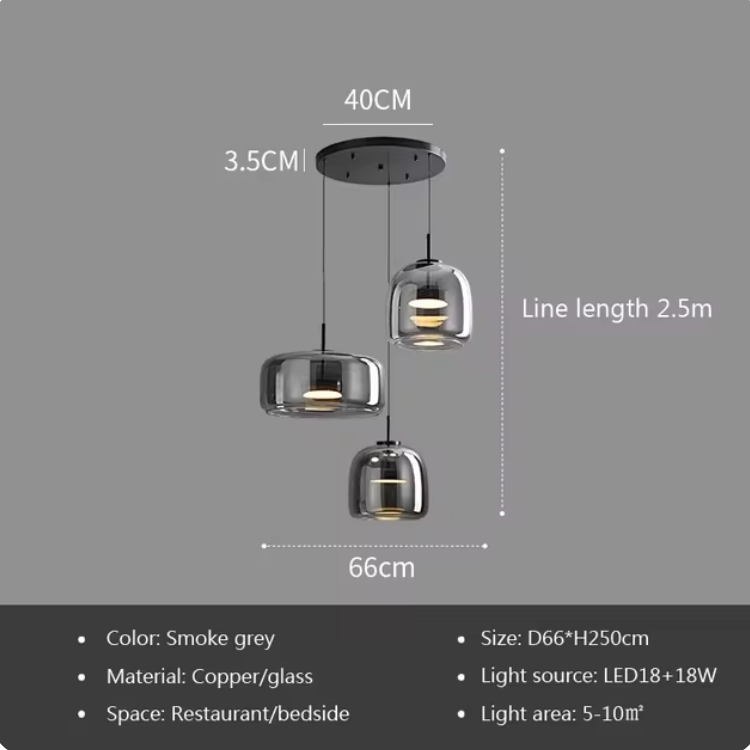 Scandinavische Glazen Hanglamp – Warm Sfeerlicht met Amber, Helder of Grijs Glas – Ø 15, 25 of 35 cm – Moderne Verlichting voor Keuken, Eetkamer en Woonkamer | Sansoti