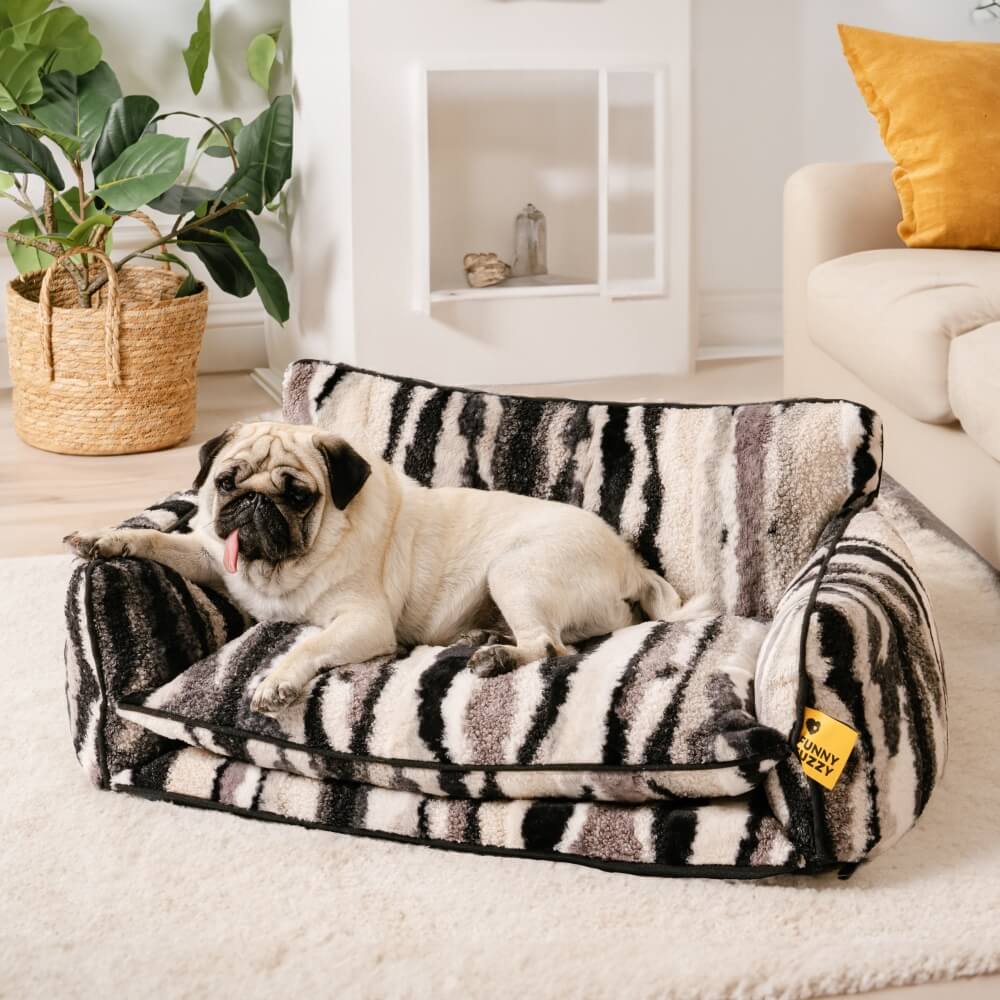 Gestreepte Pluche Hondenbed Tweelaags Kunstlam Warm Afneembaar Beige Roze Zwart M L XL 2XL Huisdier Comfort | Sansoti
