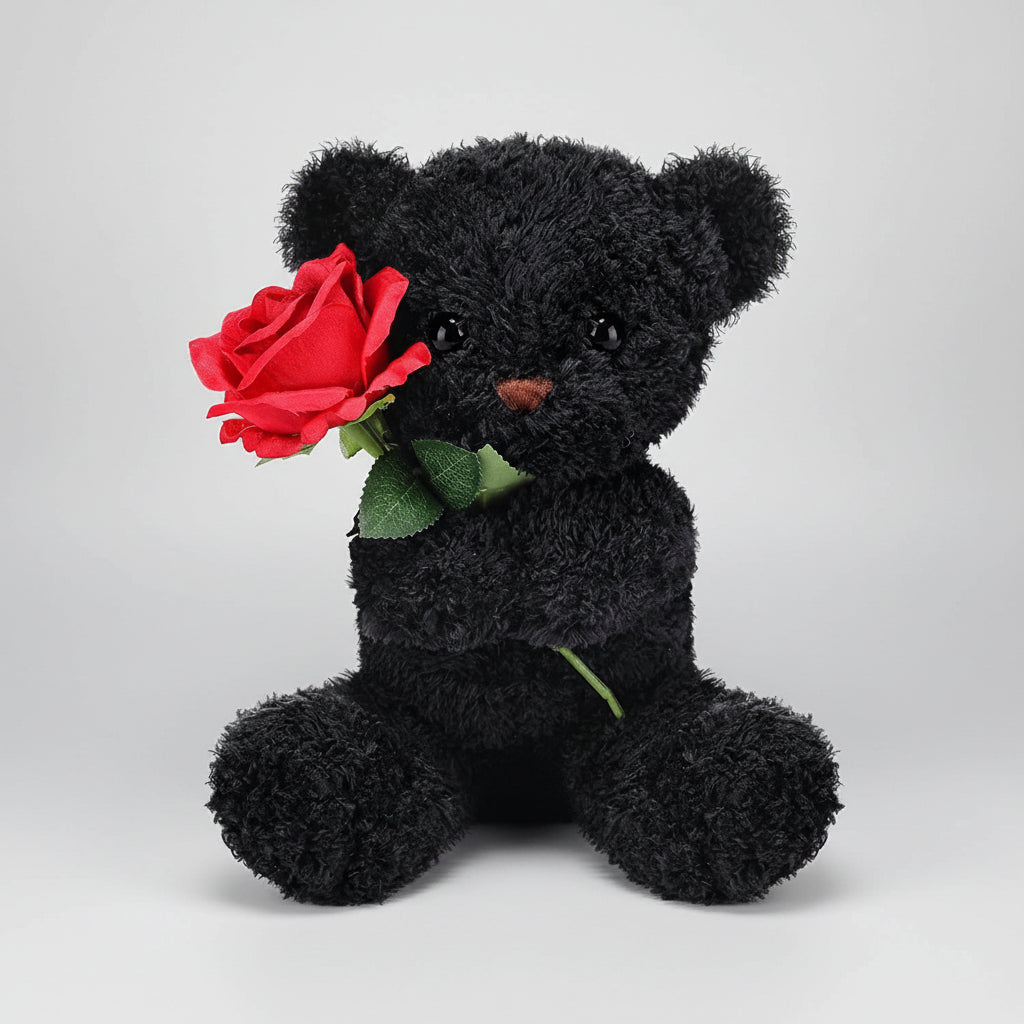 Knuffel Teddybeer met Roos Pluche Romantisch Cadeau Zachte Beer Liefdesgeschenk Valentijn Verjaardag | Sansoti