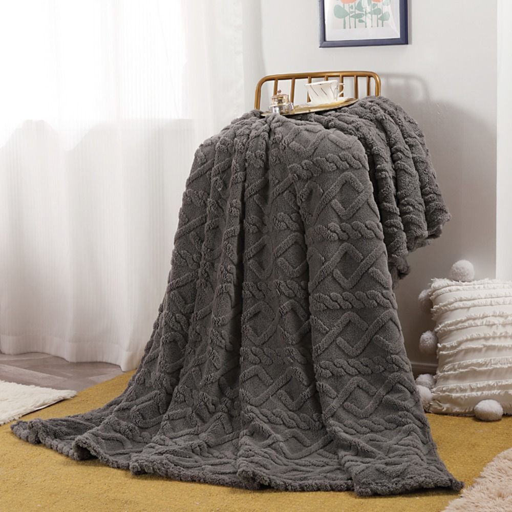 Wolkenplaid aus Fleece, 3D-Struktur, gestrickte Vier-Jahreszeiten-Kuscheldecke für Sofa und Bett, Elfenbein, Beige, Braun, Schwarz | Sansoti