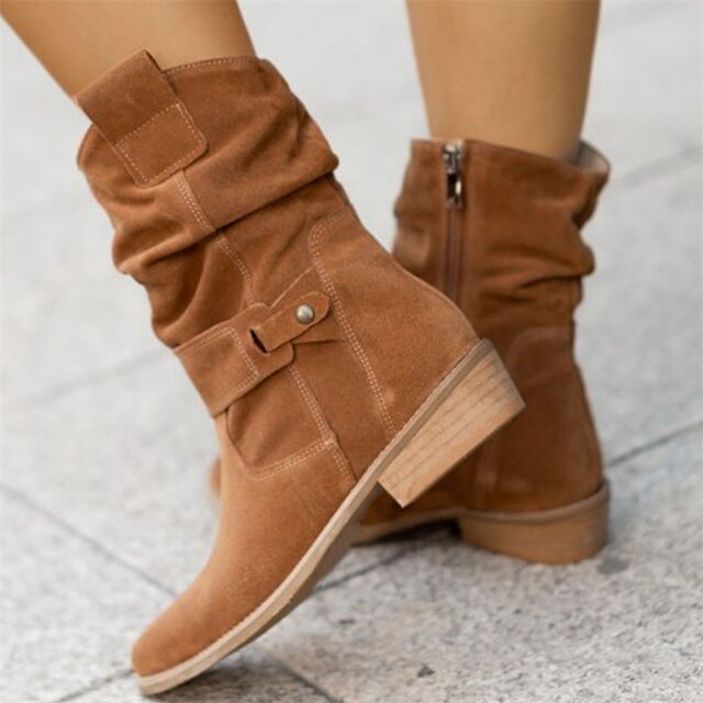 Suède Slouchy Laarzen voor Dames | Western-Geïnspireerd Mid-Calf Design | Sansoti