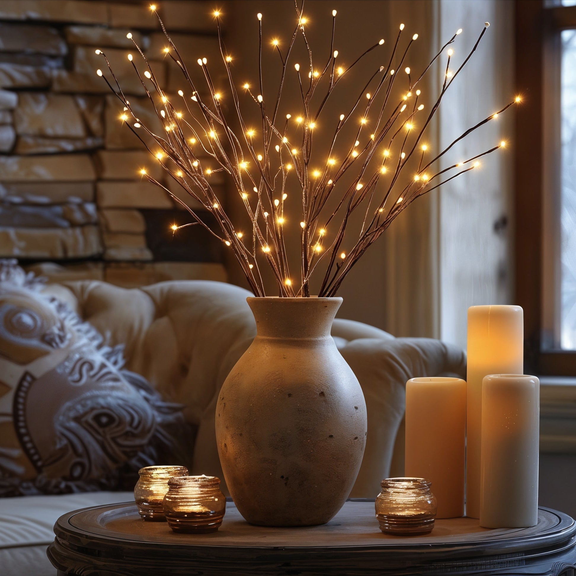 Beleuchtete Weidenzweige 77 cm LED batteriebetriebene Tischlampe Vasendekoration Warmweißes Licht Wohnzimmer Schlafzimmer | Sansoti