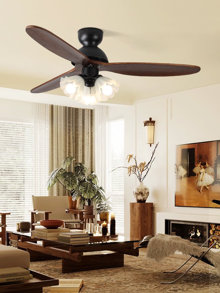 Ventilateur de plafond avec éclairage – Ventilateur scandinave avec lampe – Pales en bois et éclairage LED | Sansoti