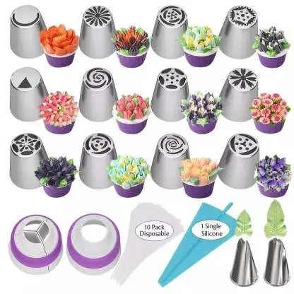Bloem Spuitmonden Set Edelstaal voor Taartdecoratie Crème Bladpatronen Professionele Bakgereedschap Slagroomspuitzakken Decoratietools Gebak Versiering Fijne Details | Sansoti