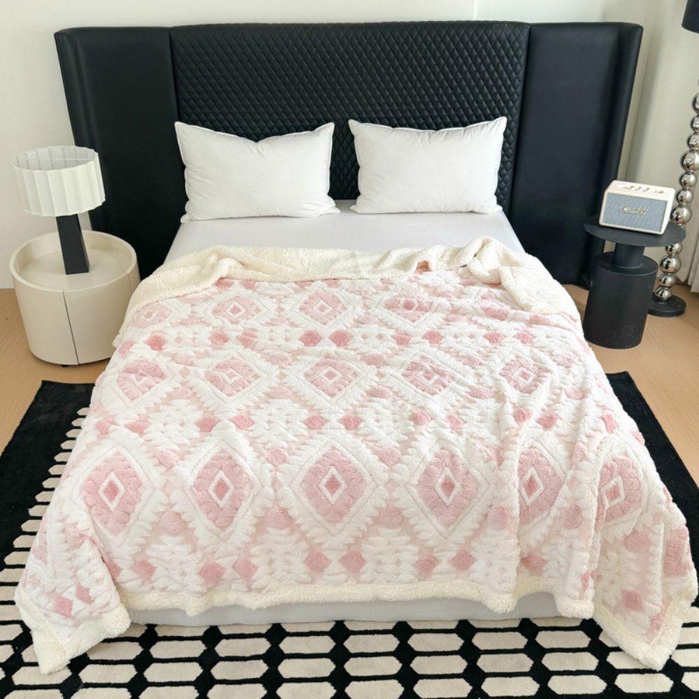 Doppelter Plaid mit geometrischem Muster aus Vintage-Mikrofaser für Wohnzimmer und Schlafzimmer, Sofadecke, weich, warm und komfortabel | Sansoti