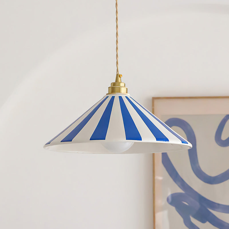 Gestreepte Glazen Hanglamp met Messing Fitting – Dopamine Kleuren Hangende Verlichting voor Keuken Eetkamer | Sansoti