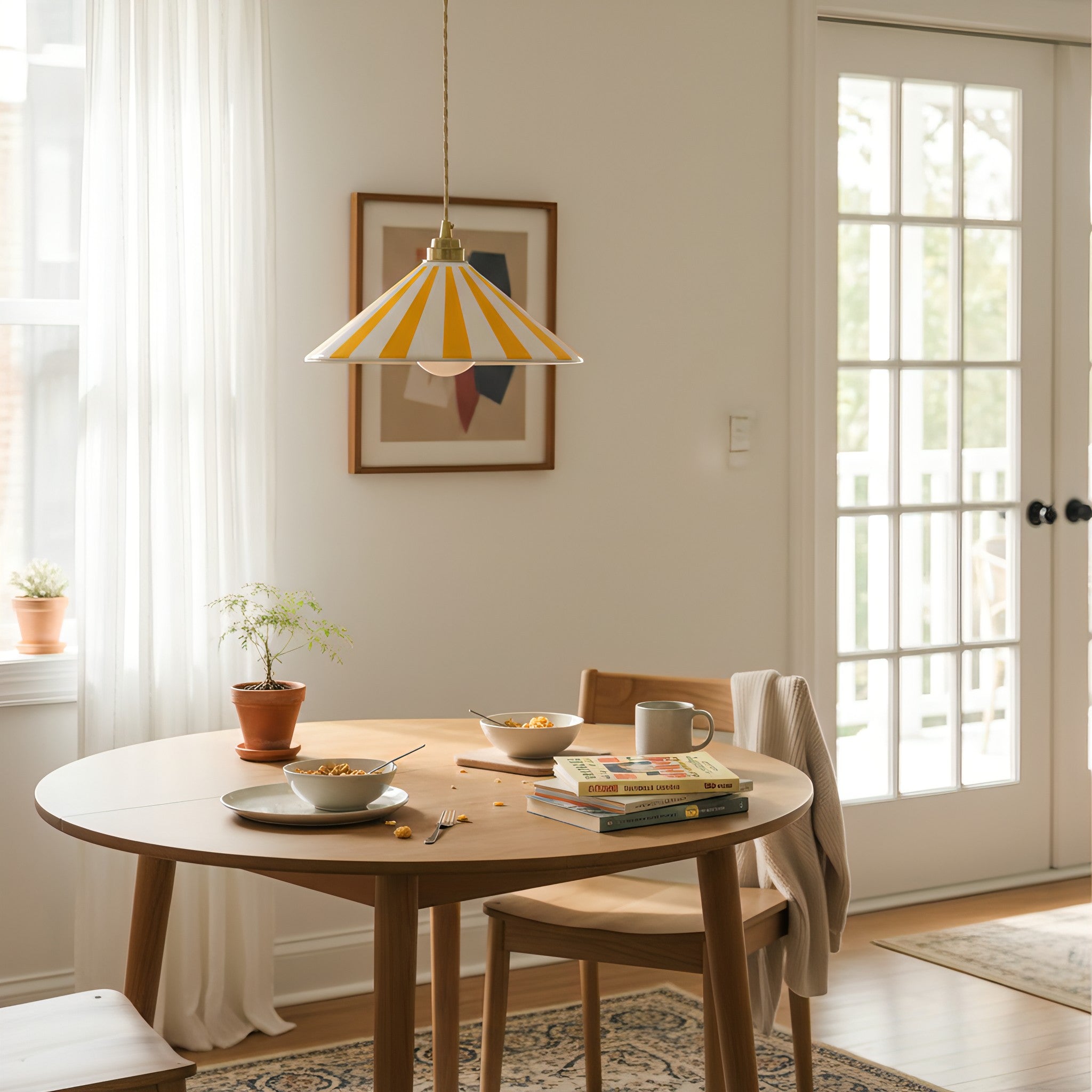 Gestreepte Glazen Hanglamp met Messing Fitting – Dopamine Kleuren Hangende Verlichting voor Keuken Eetkamer | Sansoti