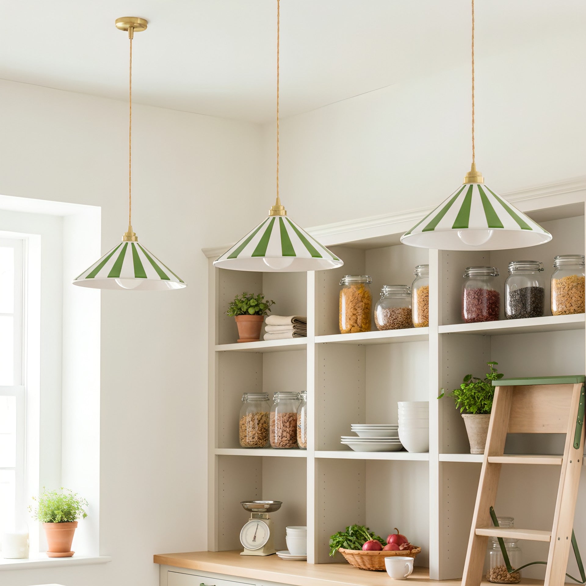 Gestreepte Glazen Hanglamp met Messing Fitting – Dopamine Kleuren Hangende Verlichting voor Keuken Eetkamer | Sansoti