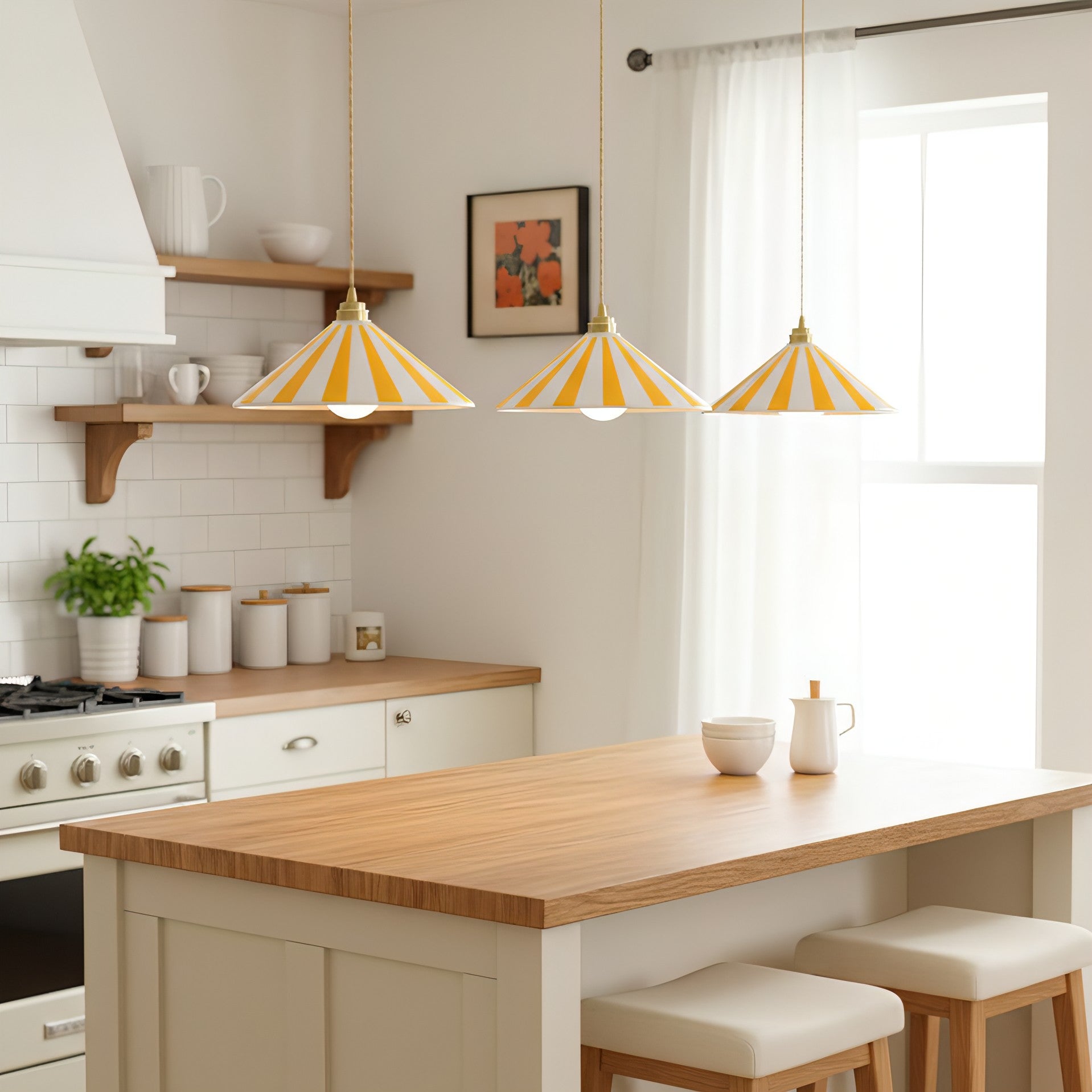 Gestreepte Glazen Hanglamp met Messing Fitting – Dopamine Kleuren Hangende Verlichting voor Keuken Eetkamer | Sansoti