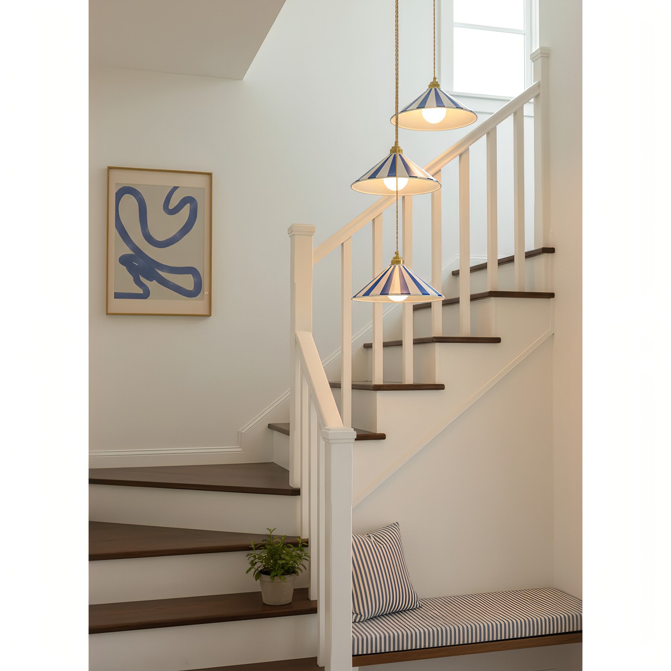 Gestreepte Glazen Hanglamp met Messing Fitting – Dopamine Kleuren Hangende Verlichting voor Keuken Eetkamer | Sansoti