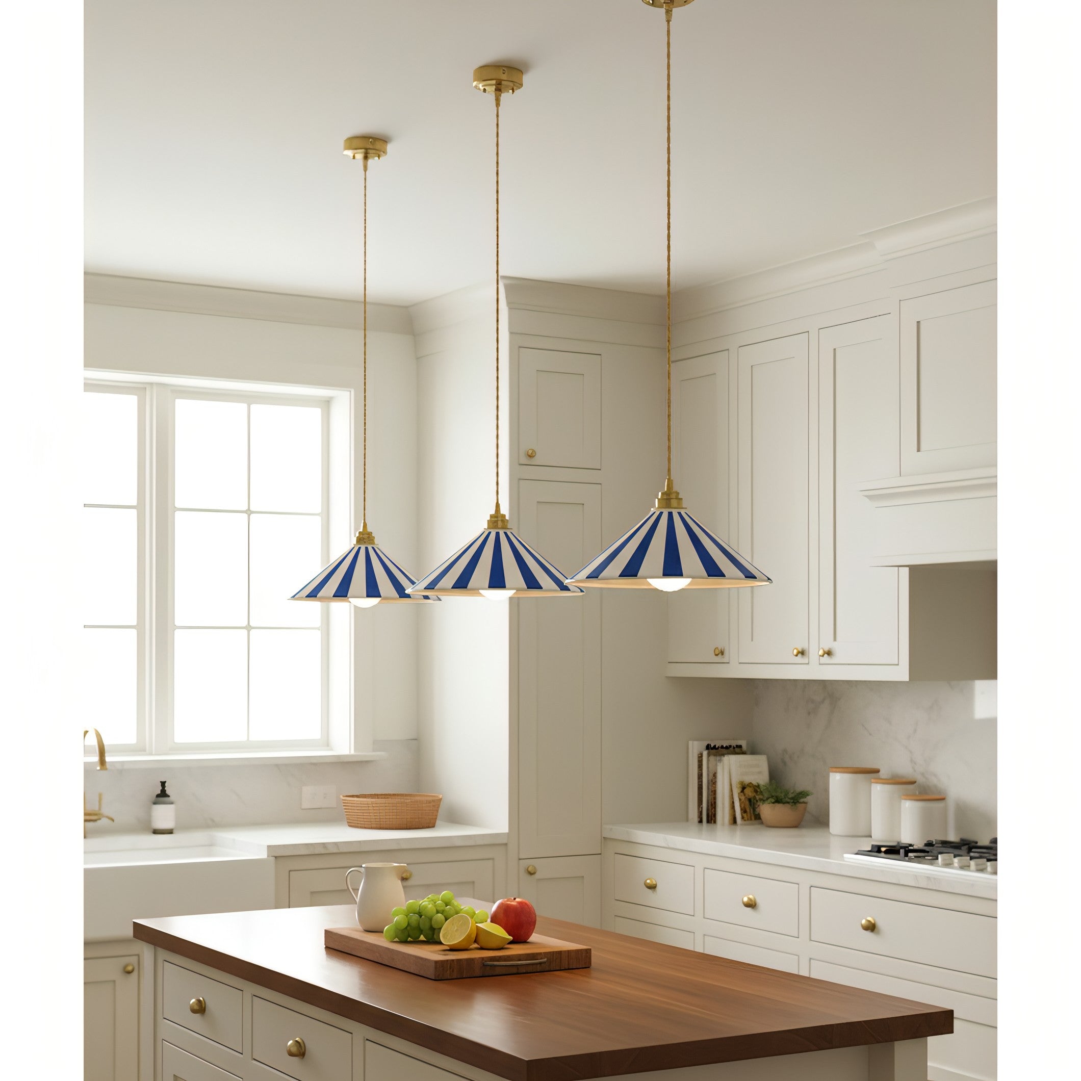 Gestreepte Glazen Hanglamp met Messing Fitting – Dopamine Kleuren Hangende Verlichting voor Keuken Eetkamer | Sansoti