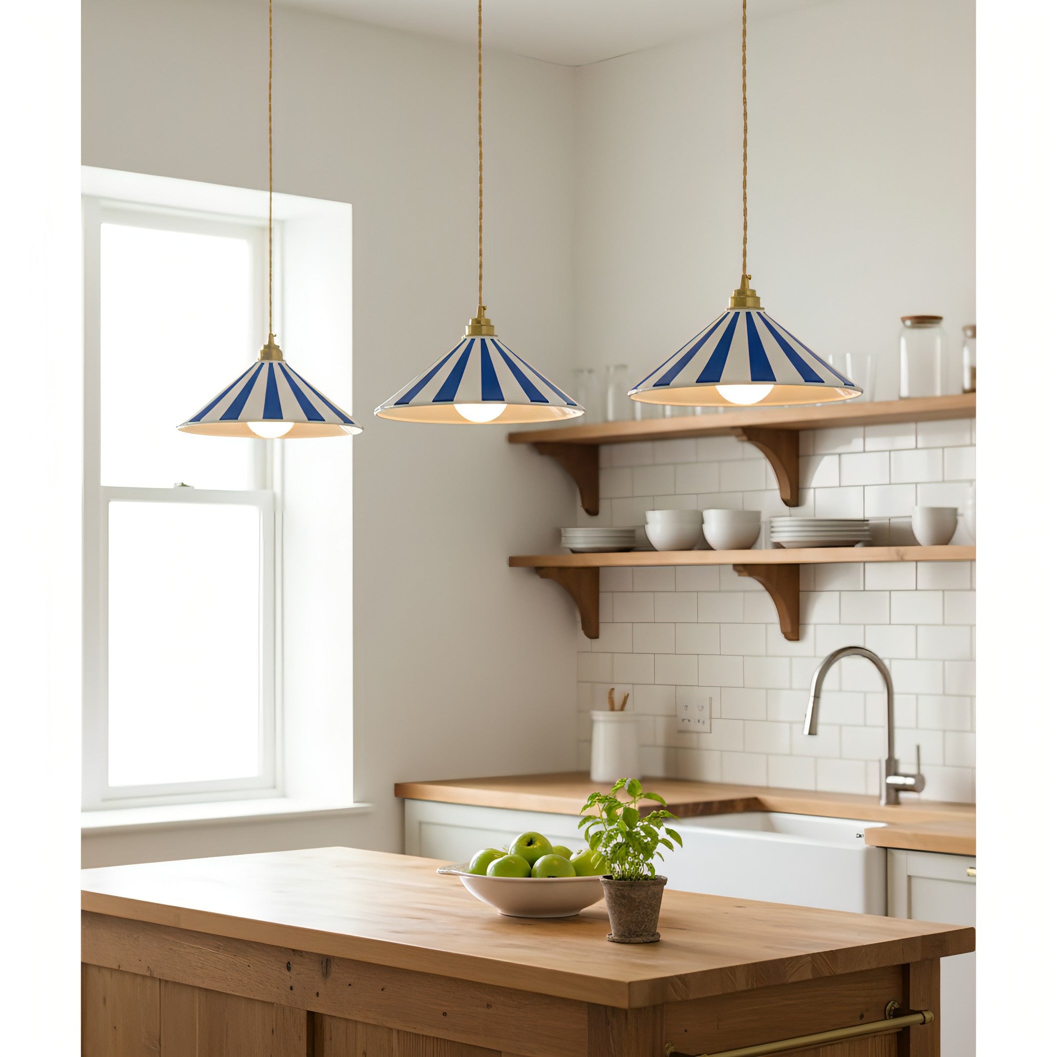 Gestreepte Glazen Hanglamp met Messing Fitting – Dopamine Kleuren Hangende Verlichting voor Keuken Eetkamer | Sansoti