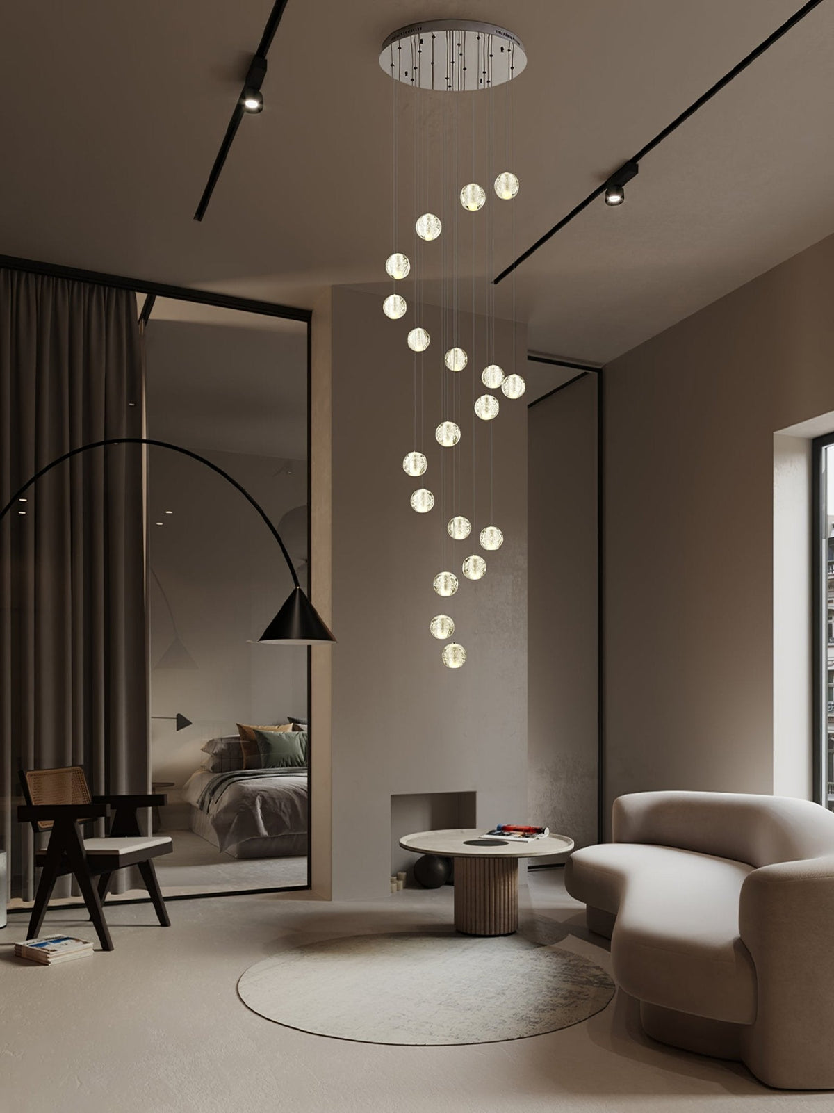 Crystal Cluster Pendant Lights Multiple Spheres Chrome Ceiling Lighting Modern Design Dining Room Living Room | Sansoti