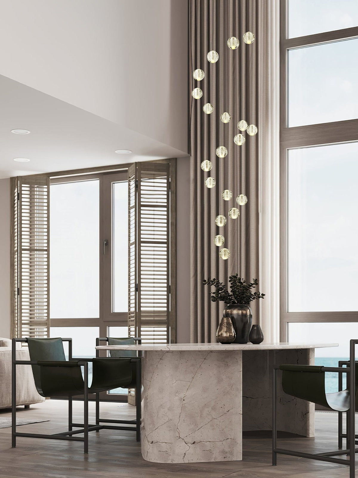 Crystal Cluster Pendant Lights Multiple Spheres Chrome Ceiling Lighting Modern Design Dining Room Living Room | Sansoti