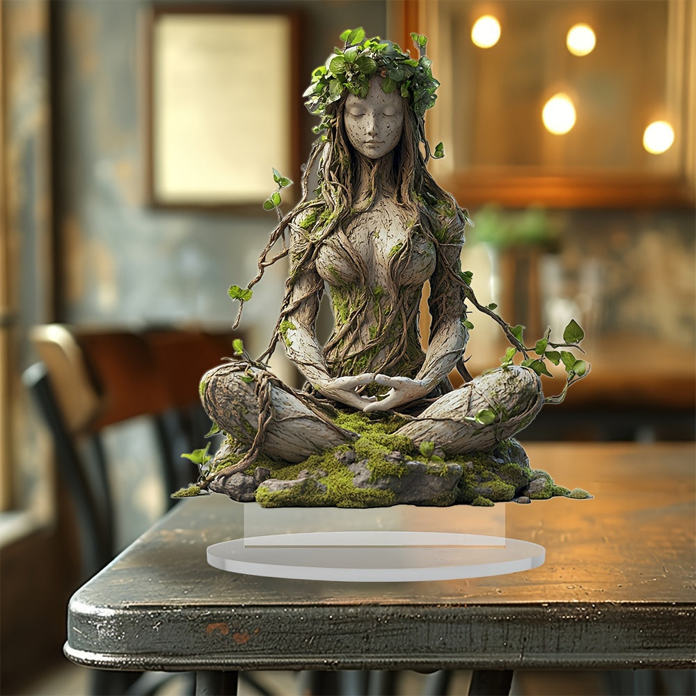 Spirituelle Göttinnen-Skulptur Acryl Dekoration Boho-Stil Interieurobjekt Sitzende Frauenfigur Transparent 20 cm Wohnzimmer Büro Schmuckfigur Meditationsdeko | Sansoti