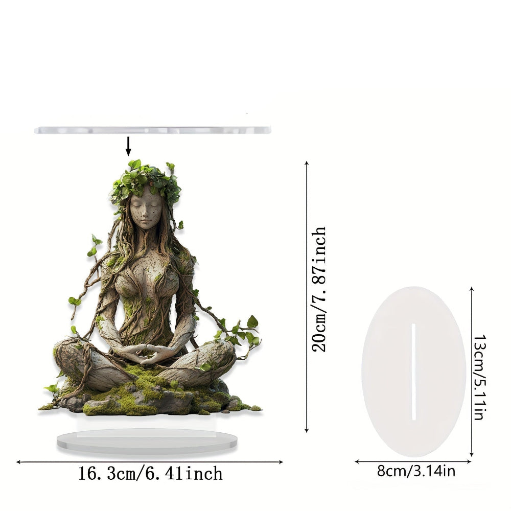 Spirituelle Göttinnen-Skulptur Acryl Dekoration Boho-Stil Interieurobjekt Sitzende Frauenfigur Transparent 20 cm Wohnzimmer Büro Schmuckfigur Meditationsdeko | Sansoti