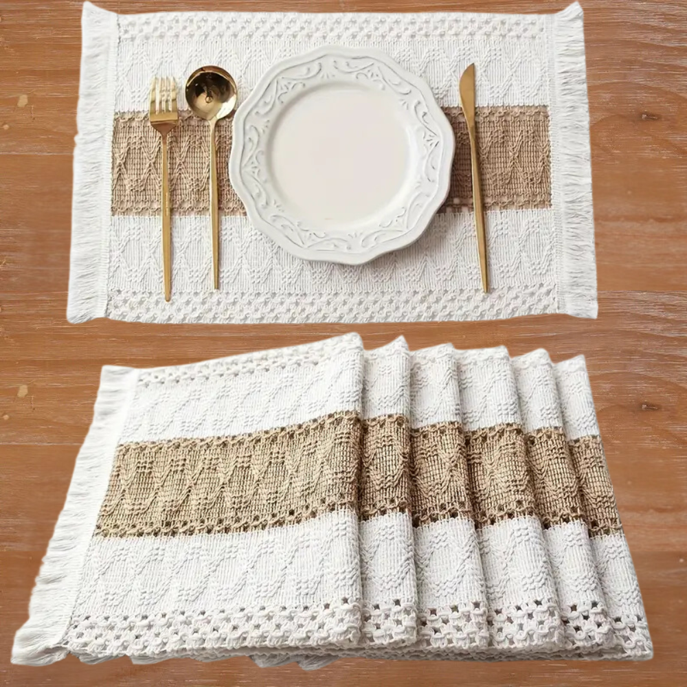 Bohemian-Tischset, Tischsets, hitzebeständig, warmer Sandton, Naturtöne, Tischschutz, Esstisch, Dinner-Atmosphäre | Sansoti