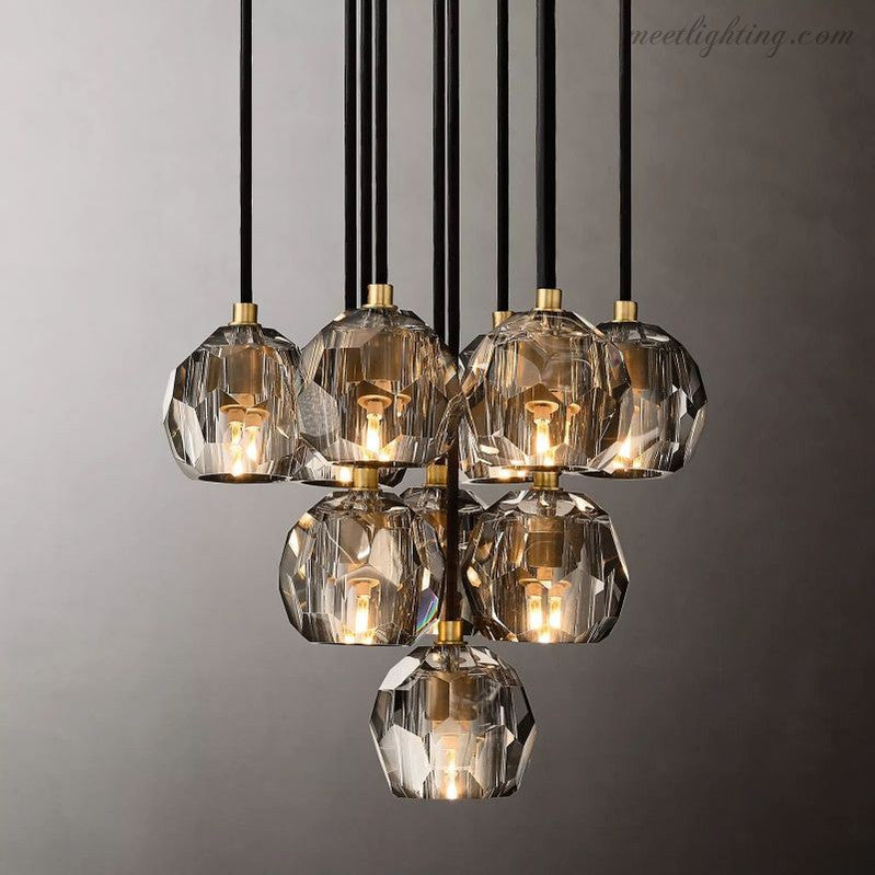 Glas-Cluster-Kronleuchter Ø35 cm Kristallkugeln 10 Lichtquellen Messing Rauchglas Esszimmer Wohnzimmer | Sansoti