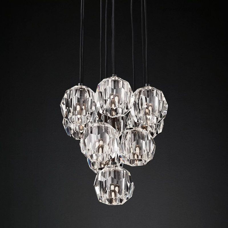 Glas-Cluster-Kronleuchter Ø35 cm Kristallkugeln 10 Lichtquellen Messing Rauchglas Esszimmer Wohnzimmer | Sansoti
