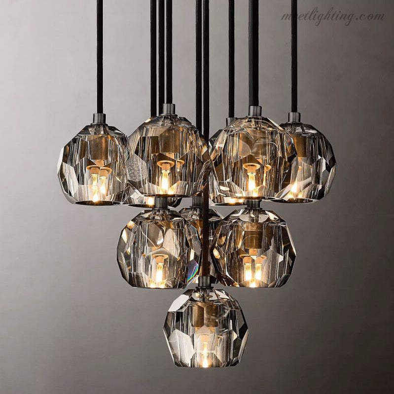 Glas-Cluster-Kronleuchter Ø35 cm Kristallkugeln 10 Lichtquellen Messing Rauchglas Esszimmer Wohnzimmer | Sansoti