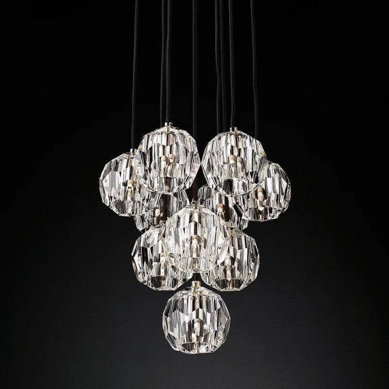 Glas-Cluster-Kronleuchter Ø35 cm Kristallkugeln 10 Lichtquellen Messing Rauchglas Esszimmer Wohnzimmer | Sansoti