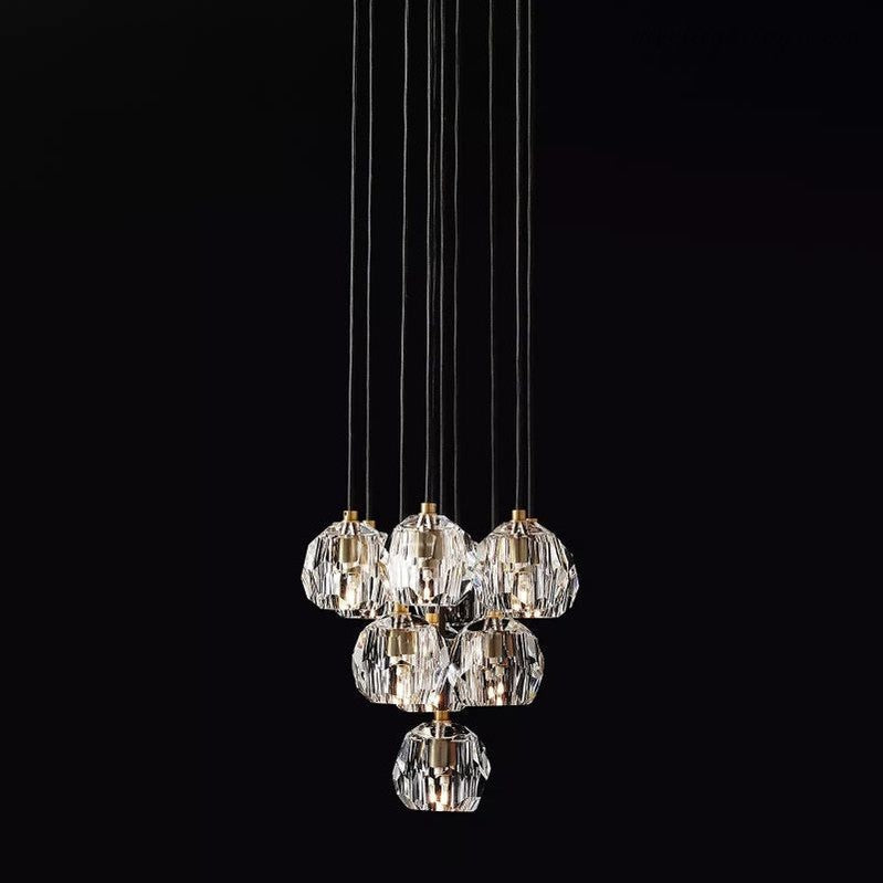 Glas-Cluster-Kronleuchter Ø35 cm Kristallkugeln 10 Lichtquellen Messing Rauchglas Esszimmer Wohnzimmer | Sansoti