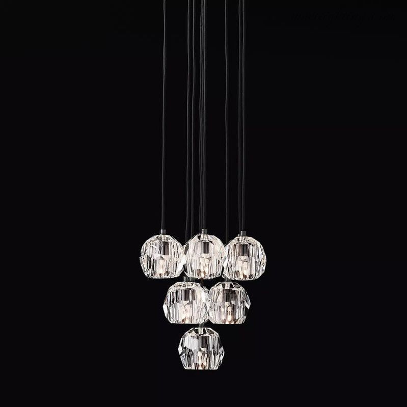 Glas-Cluster-Kronleuchter Ø35 cm Kristallkugeln 10 Lichtquellen Messing Rauchglas Esszimmer Wohnzimmer | Sansoti