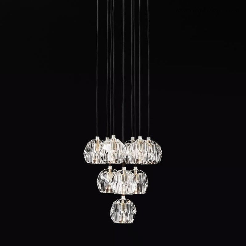 Glas-Cluster-Kronleuchter Ø35 cm Kristallkugeln 10 Lichtquellen Messing Rauchglas Esszimmer Wohnzimmer | Sansoti