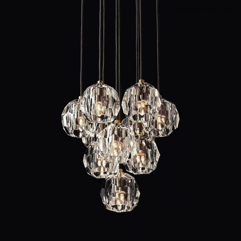 Glas-Cluster-Kronleuchter Ø35 cm Kristallkugeln 10 Lichtquellen Messing Rauchglas Esszimmer Wohnzimmer | Sansoti