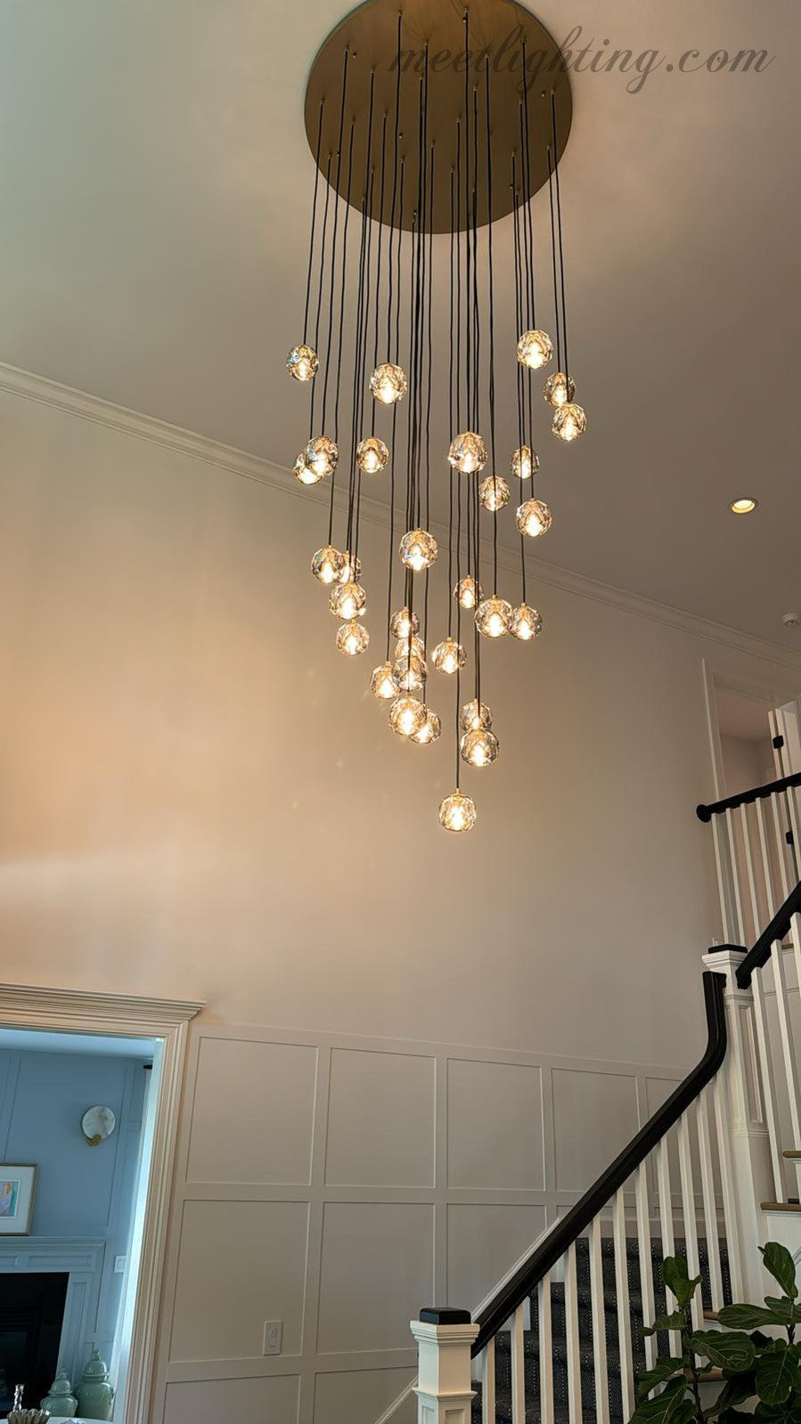 Glas-Cluster-Kronleuchter Ø35 cm Kristallkugeln 10 Lichtquellen Messing Rauchglas Esszimmer Wohnzimmer | Sansoti